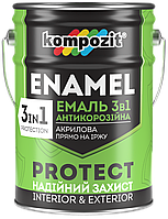 Емаль антикорозійна 3 в 1 PROTECT (Колір: Коричневий, Фасування: 10 кг, Блиск: Шовковисто-матовий)