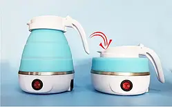 Дорожній чайник силіконовий складаний дисковий 600 мл 600вт 220в Foldable Travel Kettle Блакитний