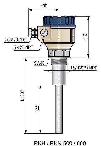 Сигналізатор вібраційний штирьовий NIVOCONT RKH-6021, фото 3