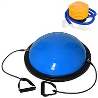 Балансировочная платформа с эспандером MS 2609-1 Синяя Сфера для занятий фитнесом 60 см