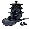 Набір каструль та сковорода з гранітним антипригарним покриттям Higher Kitchen HK-324 чорний 10 предметів, фото 3