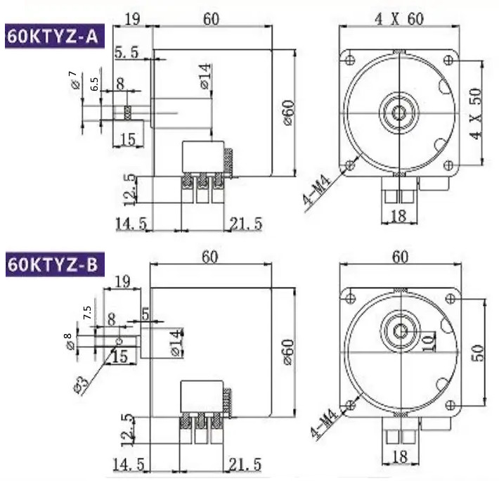 Мини моторедуктор размер 60ktyz/AC7, 5об/мин Вал 7мм по центру - фото 6 - id-p1962304448
