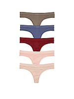 Хлопковые Трусики Стринги Victoria's Secret PINK Cotton Thong Panty, Набор 5 шт, Разные цвета (натуральные) XL