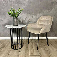 Круглый кофейный столик мдф Helios 50х59.5 см белый матовый мрамор на черной металлической ножке в зал