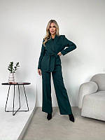 Женский классический костюм удлиненный пиджак + брюки костюмка 42, Изумрудный