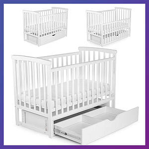 Дитяче ліжечко Марія прямокутне дерев'яне букове DS-201 маятник із шухлядою Білий