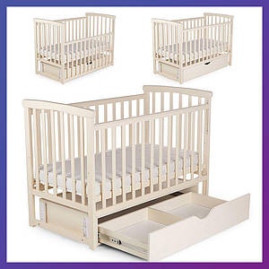 Дитяче ліжечко Марія прямокутне дерев'яне букове DS-202 маятник із шухлядою Ваніль