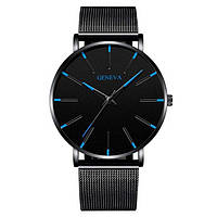 Наручные часы Geneva Fashion Blue сетчатый ремешок минималистичные кварцевые часики мужские/женские (унисекс)
