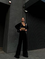 Женский модный прогулочный костюм с укороченной кофтой и широкими штанами (Норма)