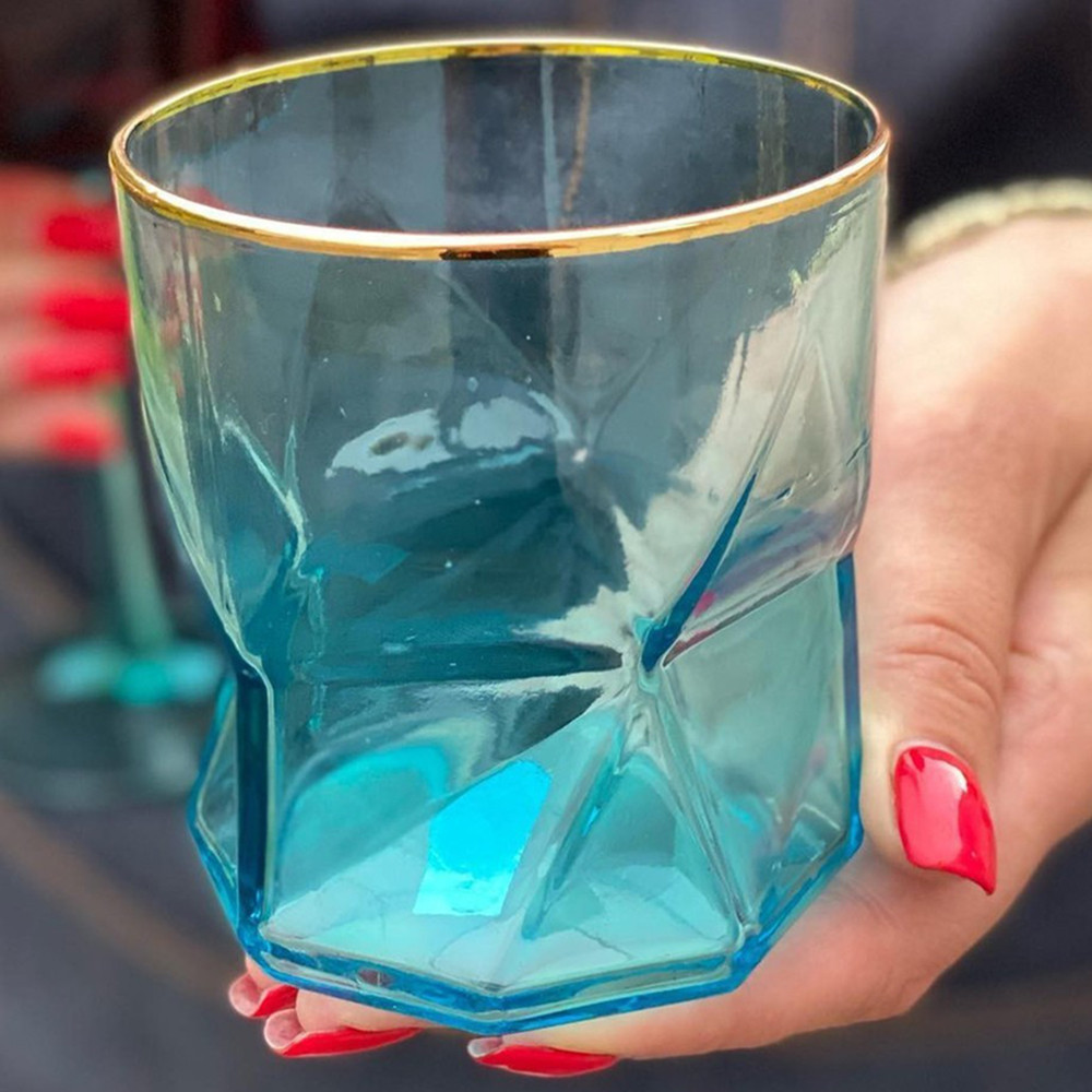 Склянка для віскі ламаної форми "Блакитна геометрія", 360мл