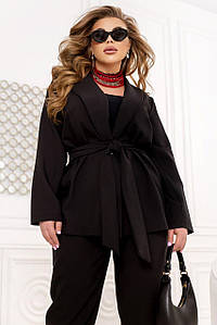 Діловий жіночий брючний костюм чорний великого розміру ЮР/-2438