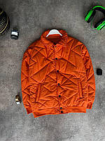 Мужская легкая куртка-бомбер монохром (оранжевая) стеганая молодежная на молнии без капюшона Мо65-11