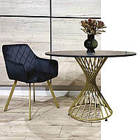 Круглый стол под мрамор Spiral 110 см черный матовый на золотой металлической ножке в комнату