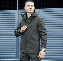 Чоловіча весняна повсякденна куртка soft shell хакі з капюшоном