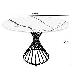 Кухонний стіл круглий Spiral 90 см білий матовий мармур на чорній металевій ніжці в стилі лофт