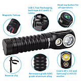 Професійний Налобний ліхтар Wurkkos HD20 usb type-c зарядкою / powerbank 2 світлодіода роздільне світло, фото 3