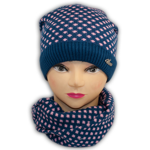 Шапка и шарф (хомут) для девочек, подкладка флис, код. V245 - фото 2 - id-p386276689