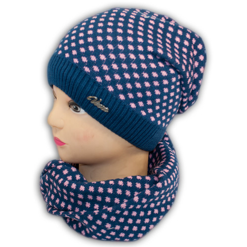 Шапка и шарф (хомут) для девочек, подкладка флис, код. V245 - фото 3 - id-p386276689