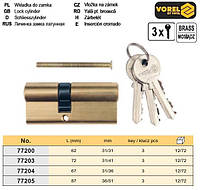 Серцевина замка ассиметрическая латунь l=72 мм 31/41 мм 3 ключа VOREL-77203