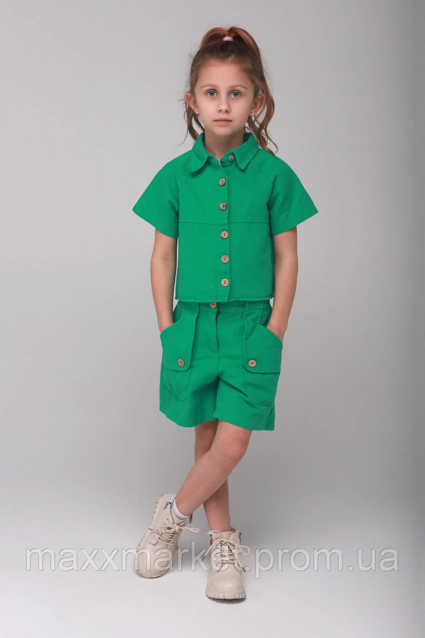 Костюм для девочки (рубашка+шорты) Cemix 4222-2 140 см Зеленый (2000989429142) ZR, код: 8209027 - фото 1 - id-p2116667609
