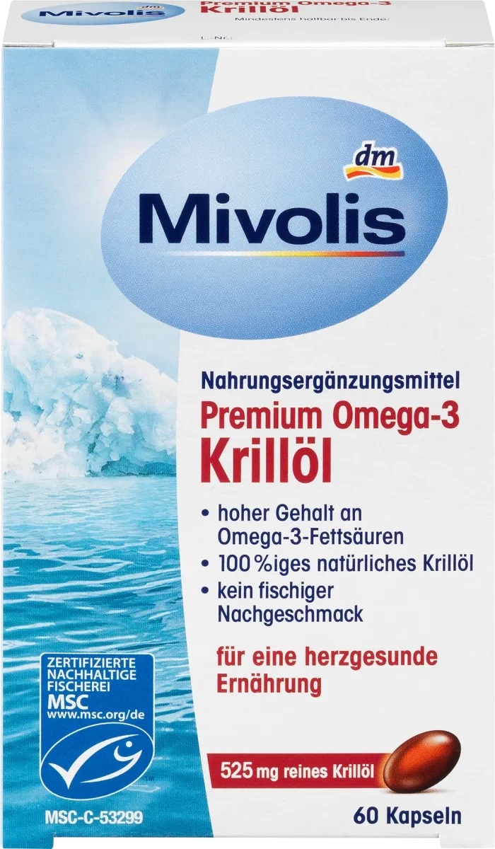 Биологически активная добавка Mivolis Premium Omega-3 Krillöl, 60 шт. - фото 1 - id-p2116686200