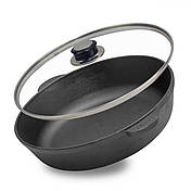 Сковорода чугунная 28 см со стеклянной крышкой Brizoll, фото 2