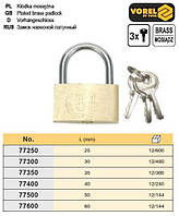 Замок навесной Польша дуговой латунь l=25 мм VOREL-77250
