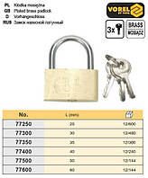 Замок навісний дуговий латунь l=25 мм VOREL-77250
