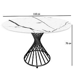 Круглий стіл на кухню Spiral 110 см білий матовий мармур на чорній металевій нозі