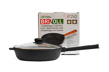 Сковорода чавунна з кришкою Optima-Black 240 х 60 мм Brizoll, фото 1