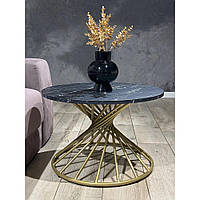 Круглый журнальный столик Spiral 50х45.5 см черный матовый мрамор с золотой металлической ножкой в гостиную