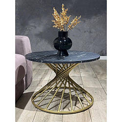 Журнальний столик під мармур Spiral 70х45.5 см чорний на золотій металевій опорі в кімнату