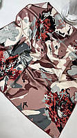 Шелковый платок Леа цветы 90*90 см коричневый ручная обработка края