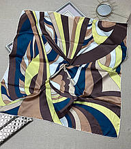 Шовкова хустка Леа абстракція 90*90 см коричнева ручна обробка краю