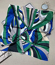 Шовкова хустка Леа абстракція 90*90 см синій/зелений ручна обробка краю