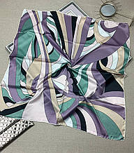 Шовкова хустка Леа абстракція 90*90 см бежевий/ліловий ручна обробка краю