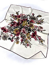 Шовкова хустка Леа букет  90*90 см ручна обробка краю 17