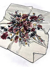 Шовкова хустка Леа букет  90*90 см ручна обробка краю 18