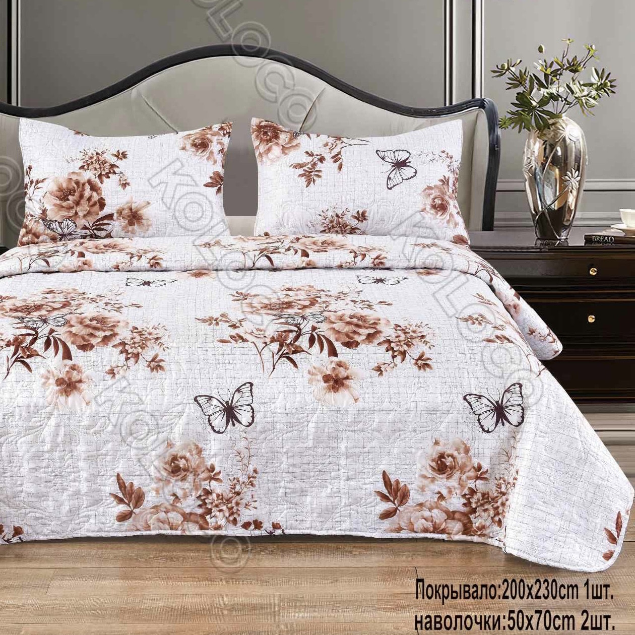 Покривало з наволочками. Стьобана літня ковдра. Сатин. Розмір Євро, фото 1