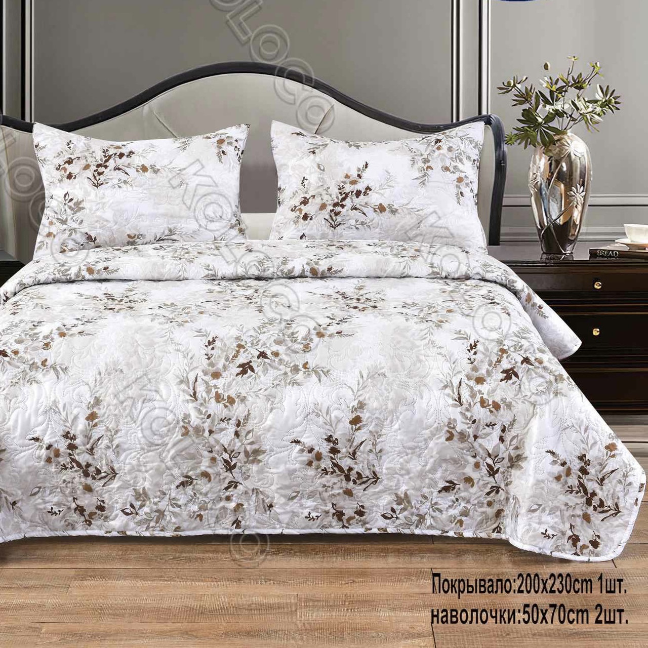 Покривало з наволочками. Стьобана літня ковдра. Сатин. Розмір Євро, фото 1