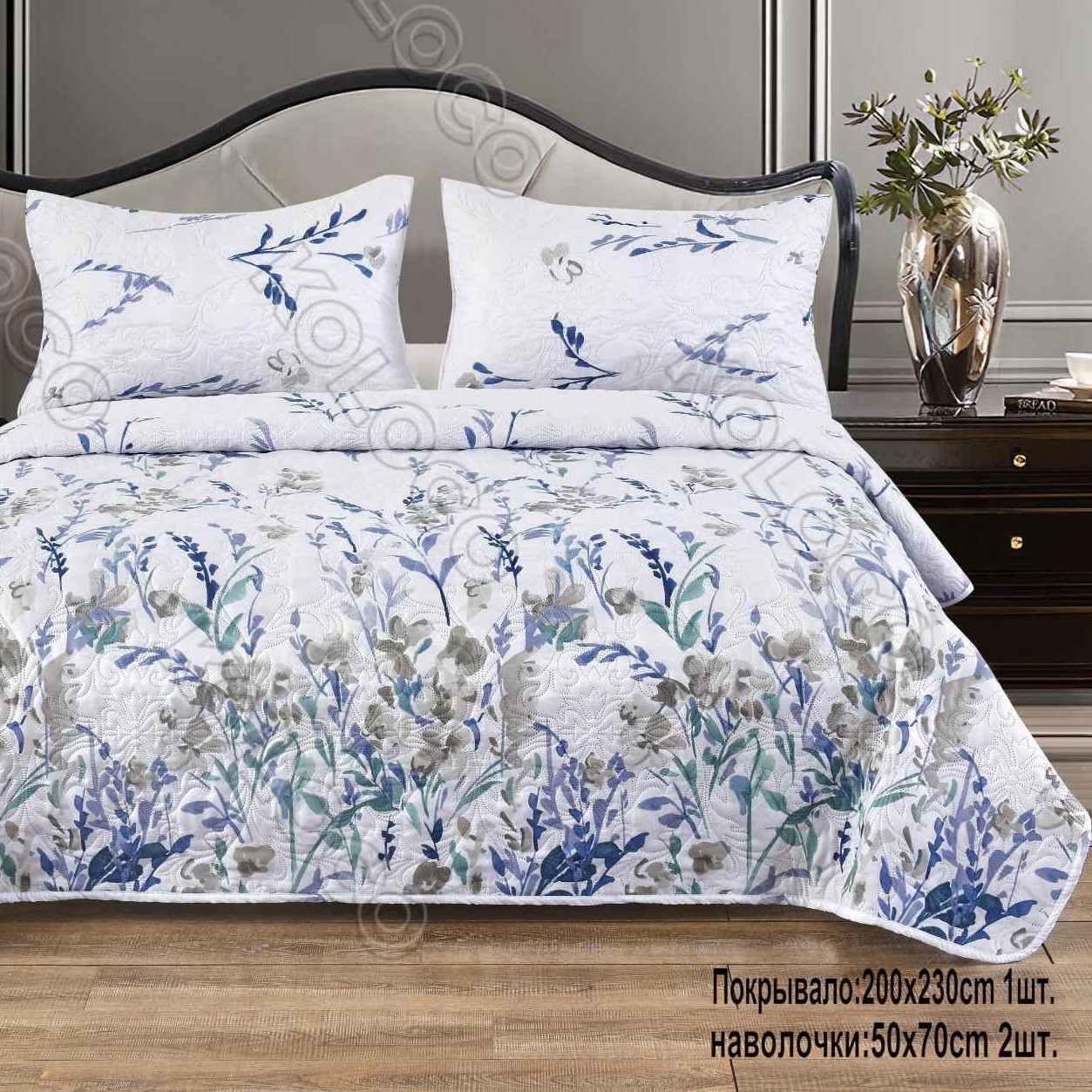 Покривало з наволочками. Стьобана літня ковдру. Сатин. Розмір Євро, фото 1