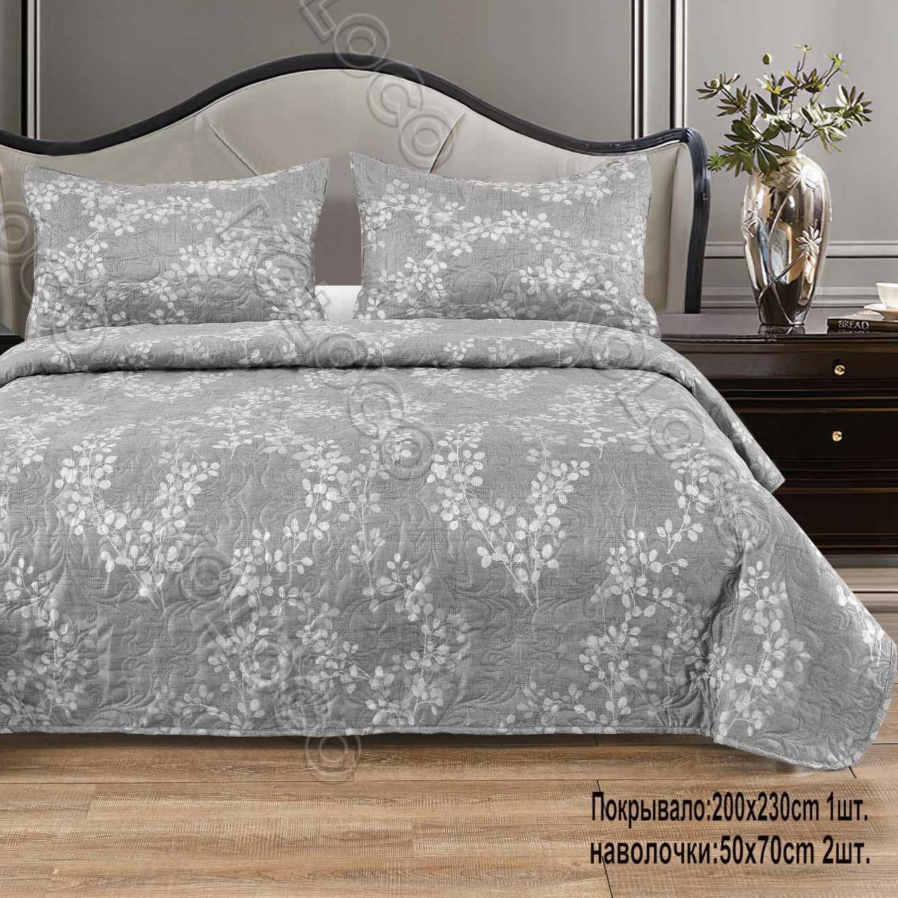 Покривало з наволочками. Стьобана літня ковдра. Сатин. Розмір Євро, фото 1