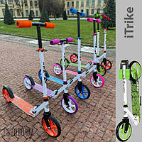 Двухколесный складной городской самокат iTrike для детей от 5 лет/ Детский 2х колесный самокат для девочки