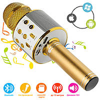 Bluetooth микрофон караоке детский WS-858 с изменением голоса светящийся Золотой HLS