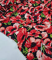 Тканина стрейч шифон маки на чорному