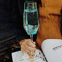 Бокал для шампанского "Голубой бриллиант" с золотой каймой, 350мл
