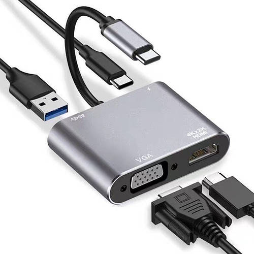 Переходник адаптер 4в1 с Type-C на Type-C(PD) зарядка/VGA/HDMI/USB с ...