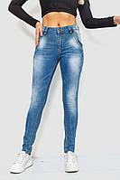 Синие джинсы женские скинни со средней посадкой и потертостями