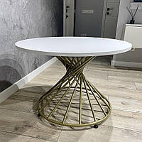 Журнальный столик белый круглый Spiral 60х45.5 см матовый с золотой металлической ножкой в гостиную