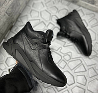 Кожаные зимние мужские кроссовки черного цвета